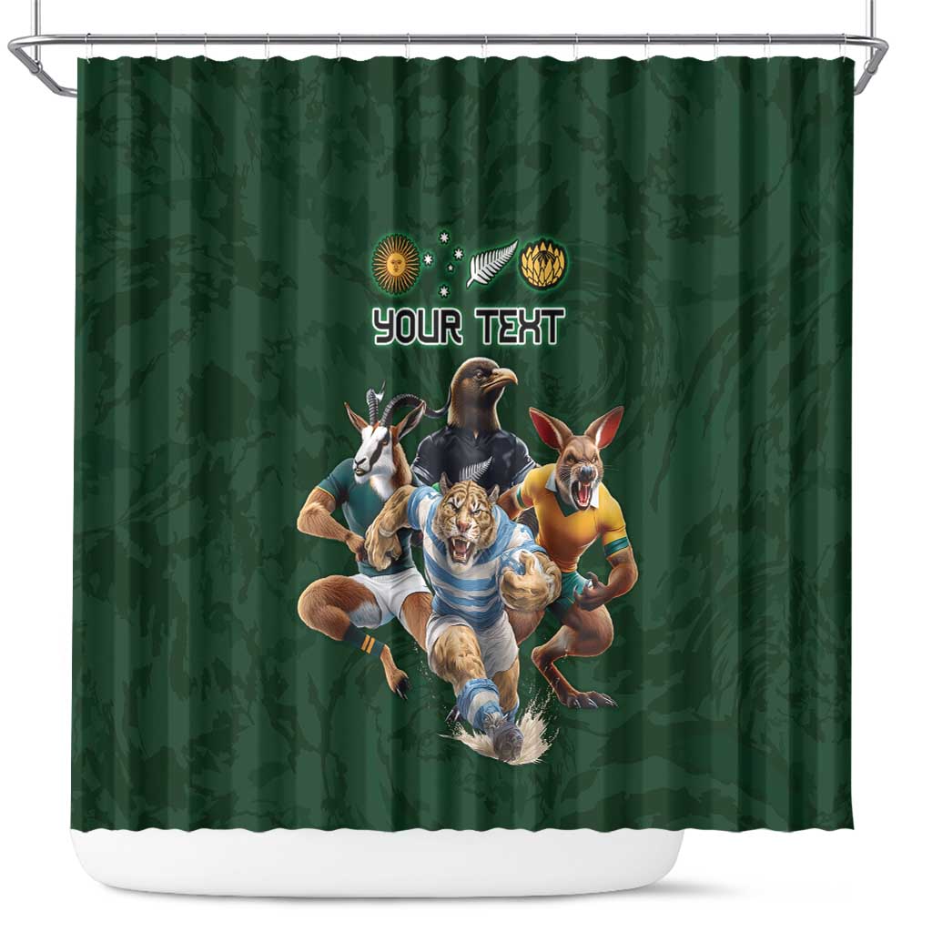 Custom Rugby Southern Hemisphere Shower Curtain Argentina AUNZ South Africa Mascot Green LT9 Green - Polynesian Pride