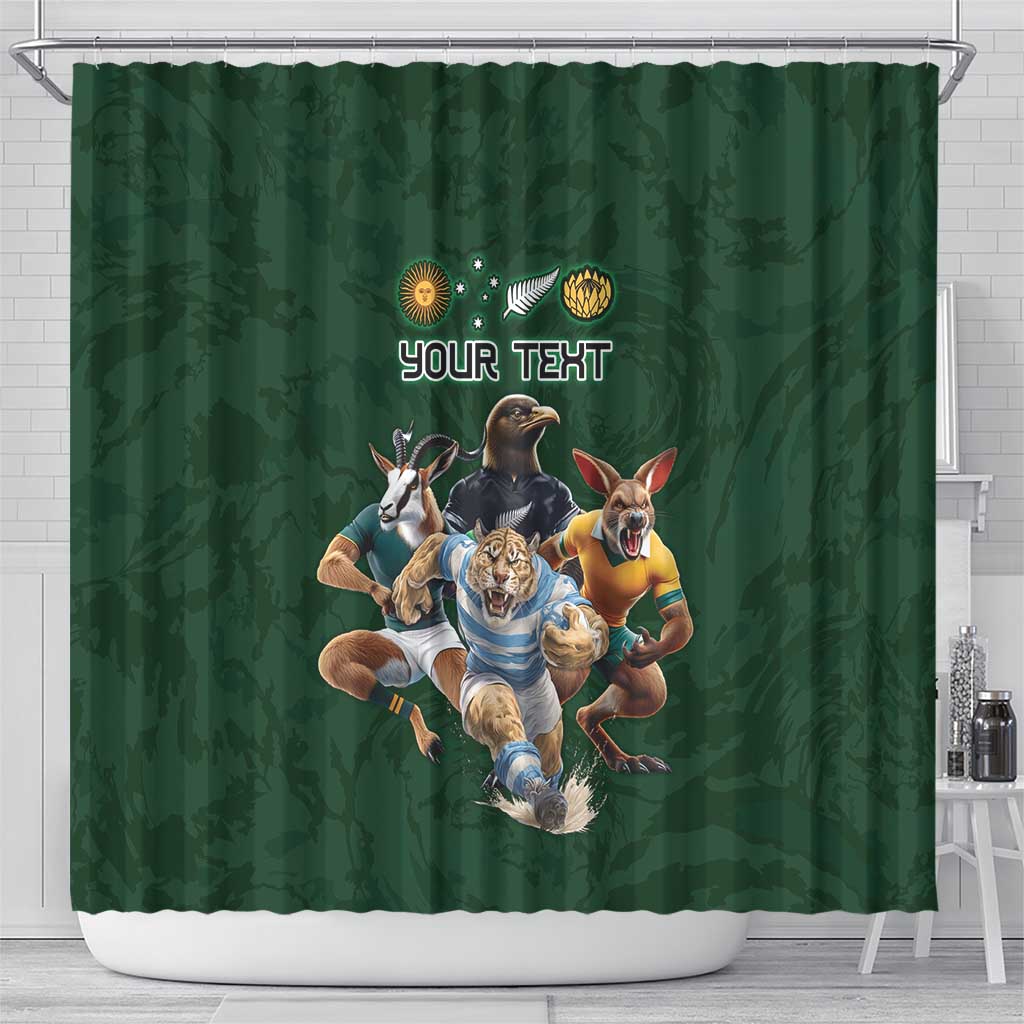 Custom Rugby Southern Hemisphere Shower Curtain Argentina AUNZ South Africa Mascot Green LT9 - Polynesian Pride