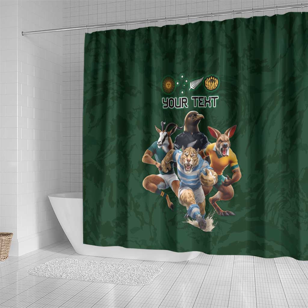 Custom Rugby Southern Hemisphere Shower Curtain Argentina AUNZ South Africa Mascot Green LT9 - Polynesian Pride