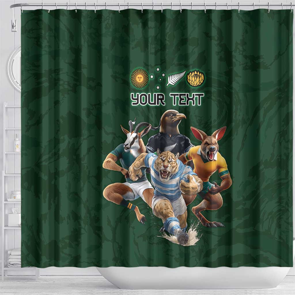 Custom Rugby Southern Hemisphere Shower Curtain Argentina AUNZ South Africa Mascot Green LT9 - Polynesian Pride