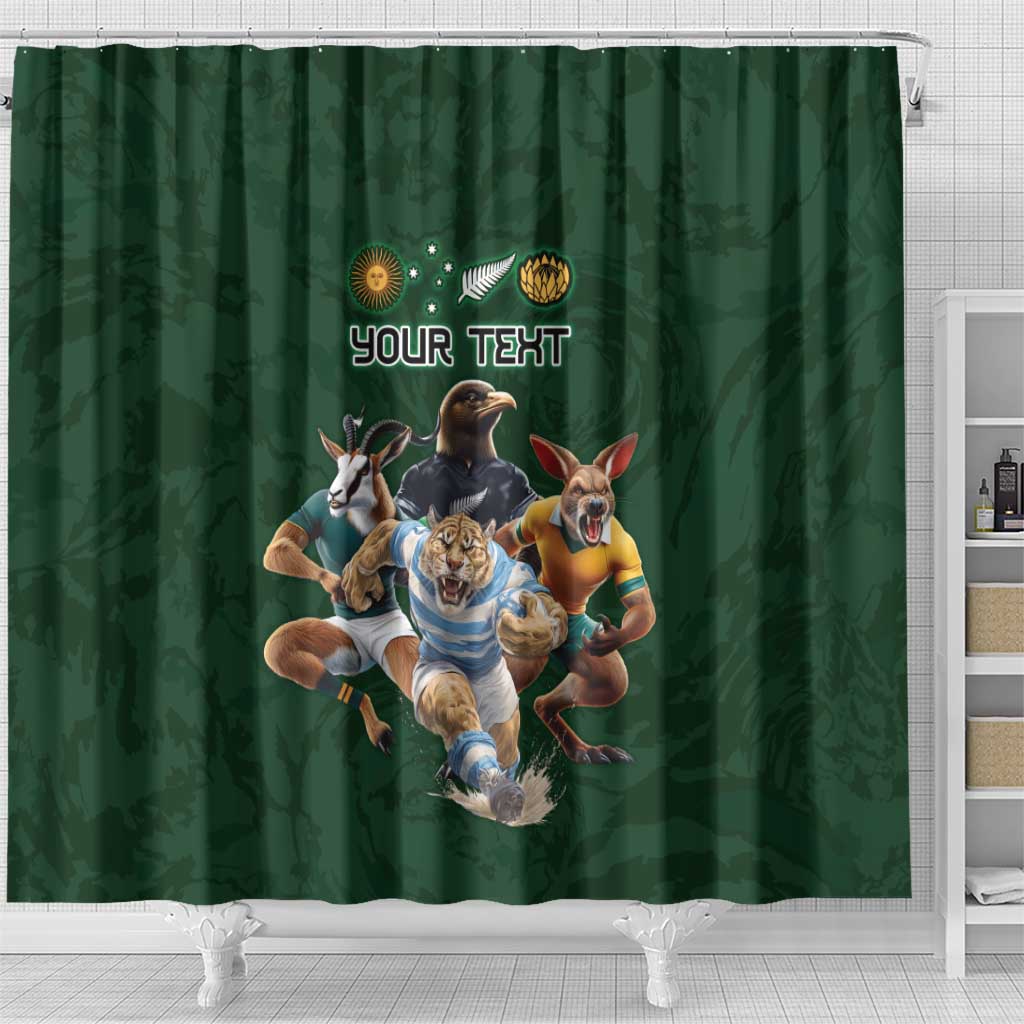 Custom Rugby Southern Hemisphere Shower Curtain Argentina AUNZ South Africa Mascot Green LT9 - Polynesian Pride