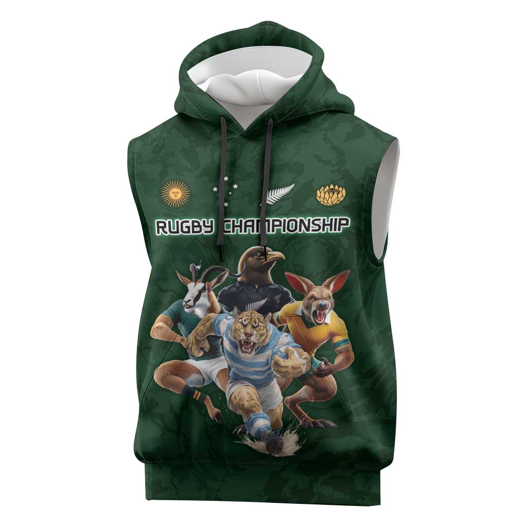 Custom Rugby Southern Hemisphere Sleeveless Hoodie Argentina AUNZ South Africa Mascot Green LT9 Green - Polynesian Pride