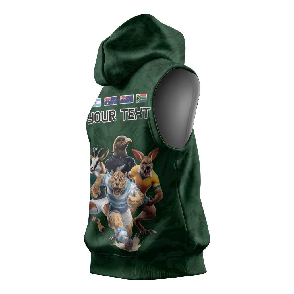 Custom Rugby Southern Hemisphere Sleeveless Hoodie Argentina AUNZ South Africa Mascot Green LT9 - Polynesian Pride