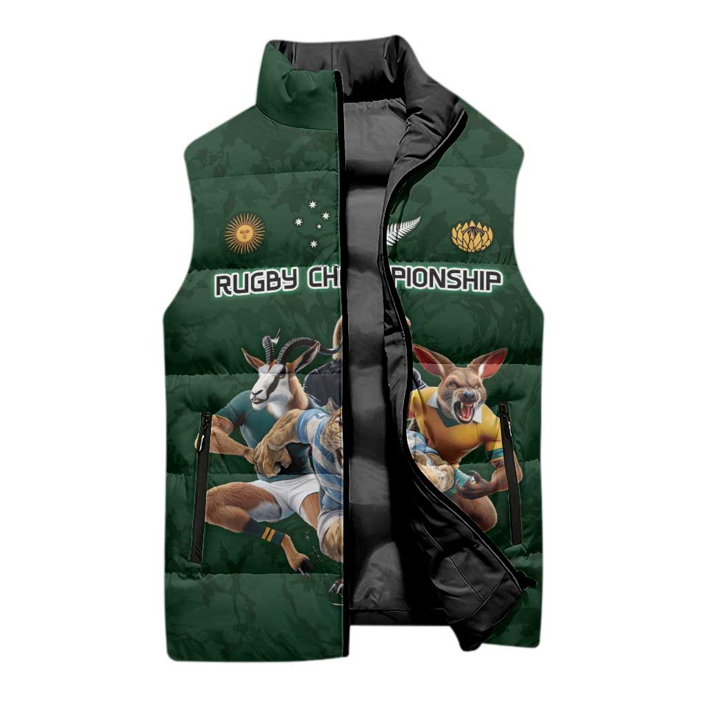 Custom Rugby Southern Hemisphere Sleeveless Puffer Jacket Argentina AUNZ South Africa Mascot Green - Polynesian Pride