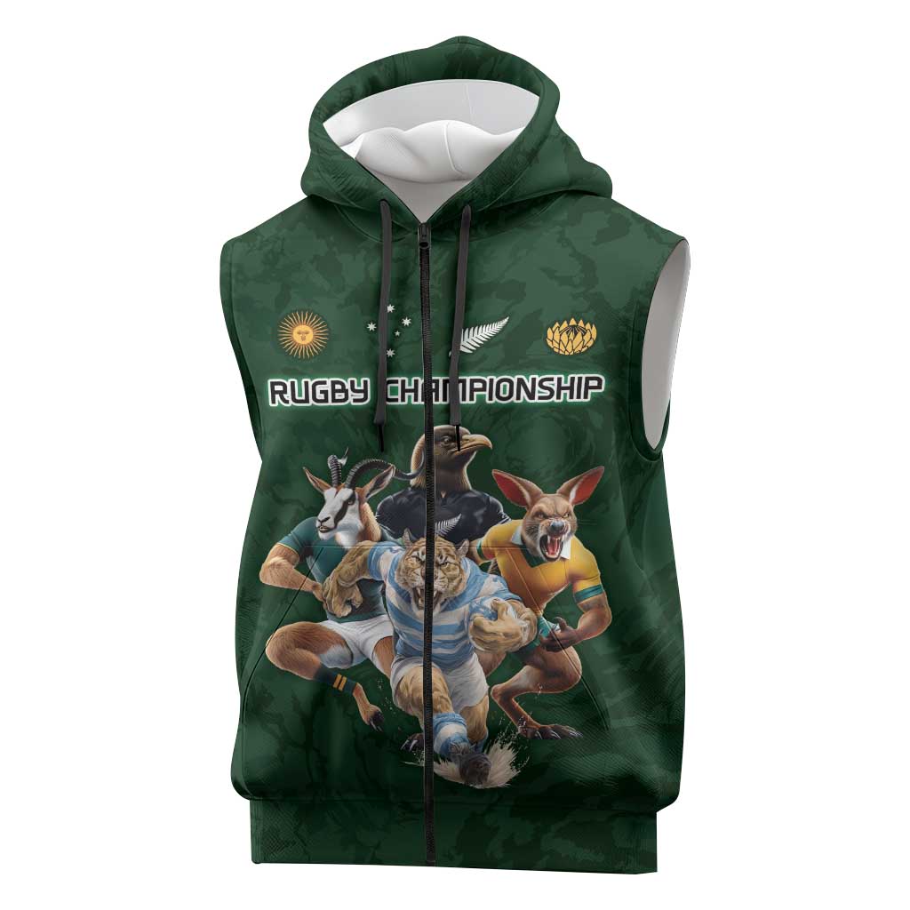Custom Rugby Southern Hemisphere Sleeveless Zip Hoodie Argentina AUNZ South Africa Mascot Green LT9 Green - Polynesian Pride