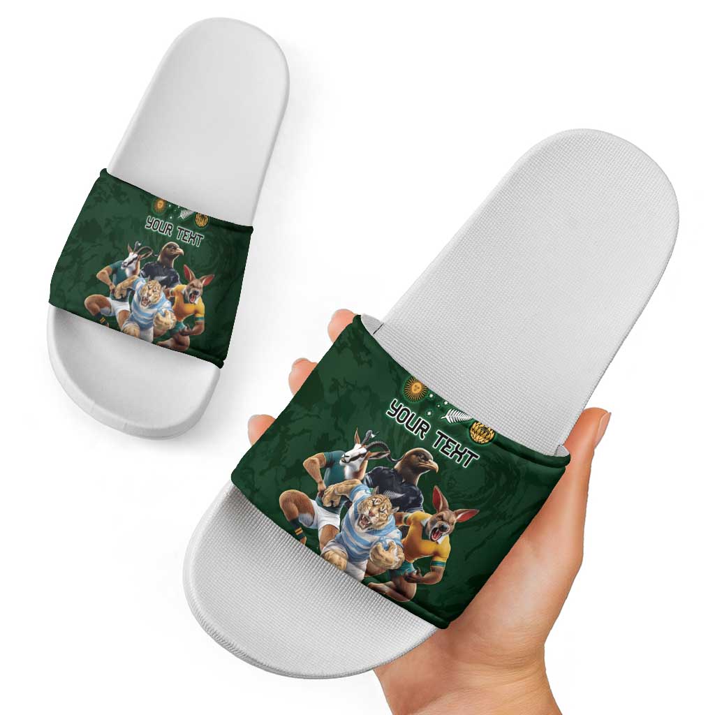 Custom Rugby Southern Hemisphere Slide Sandals Argentina AUNZ South Africa Mascot Green LT9 - Polynesian Pride