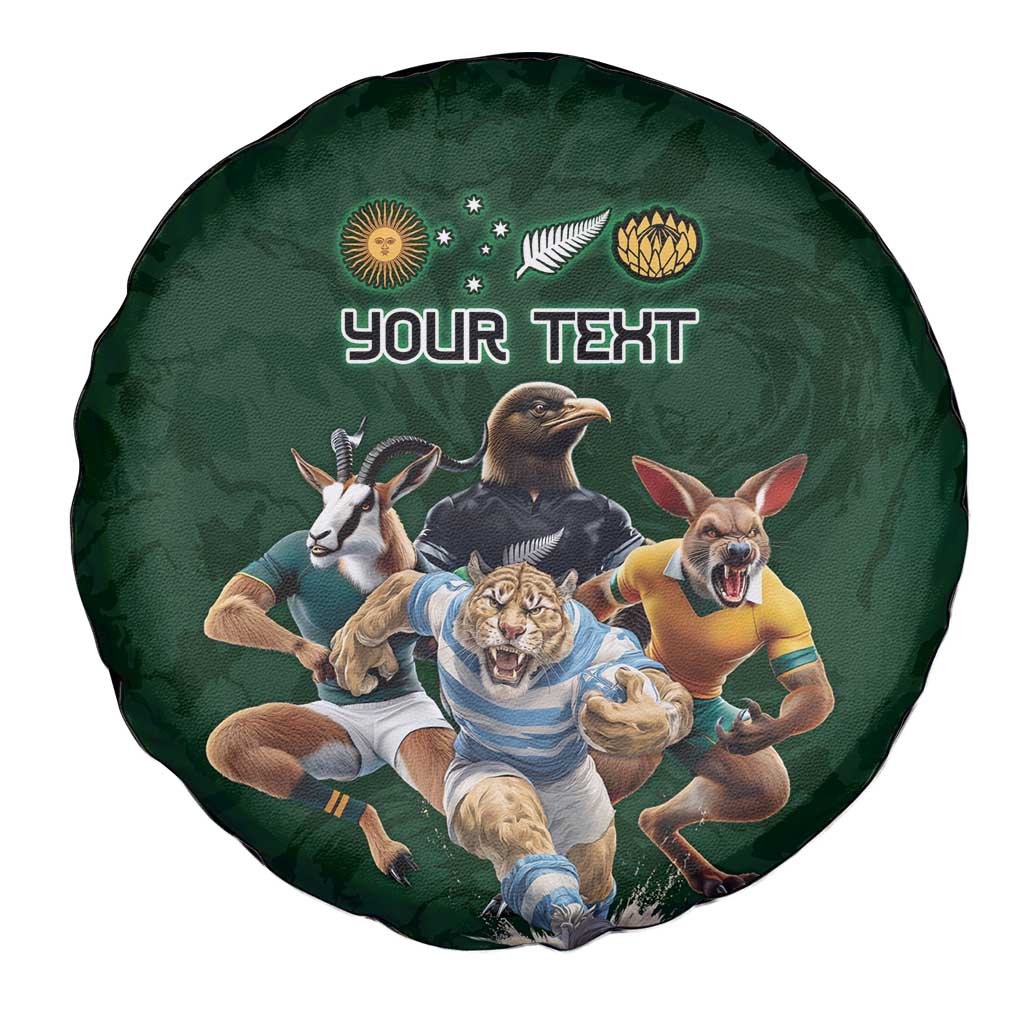 Custom Rugby Southern Hemisphere Spare Tire Cover Argentina AUNZ South Africa Mascot Green LT9 - Polynesian Pride