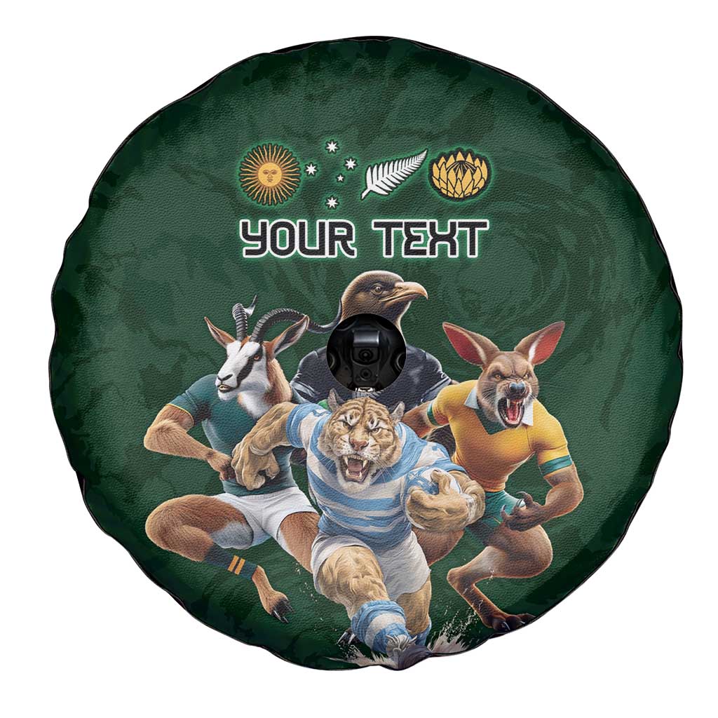 Custom Rugby Southern Hemisphere Spare Tire Cover Argentina AUNZ South Africa Mascot Green LT9 - Polynesian Pride