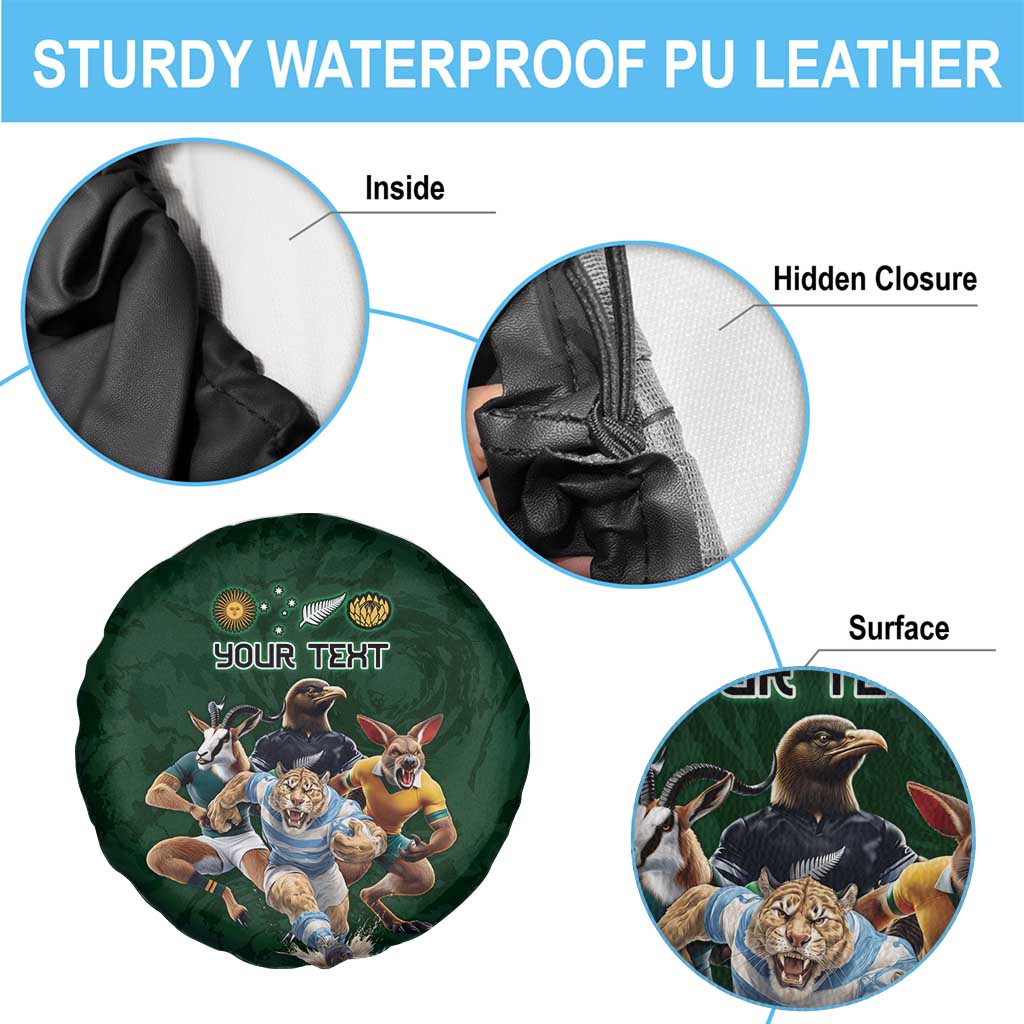 Custom Rugby Southern Hemisphere Spare Tire Cover Argentina AUNZ South Africa Mascot Green LT9 - Polynesian Pride