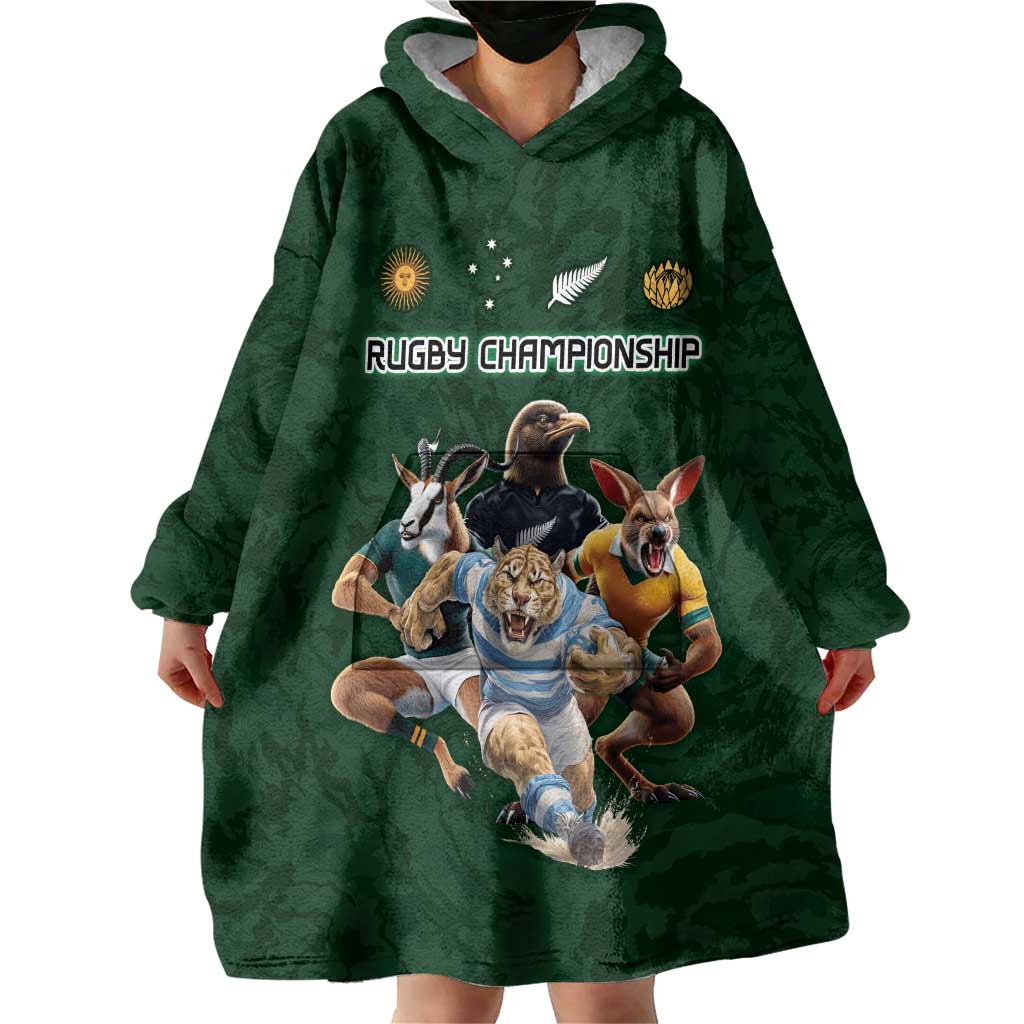 Custom Rugby Southern Hemisphere Wearable Blanket Hoodie Argentina AUNZ South Africa Mascot Green LT9 - Polynesian Pride