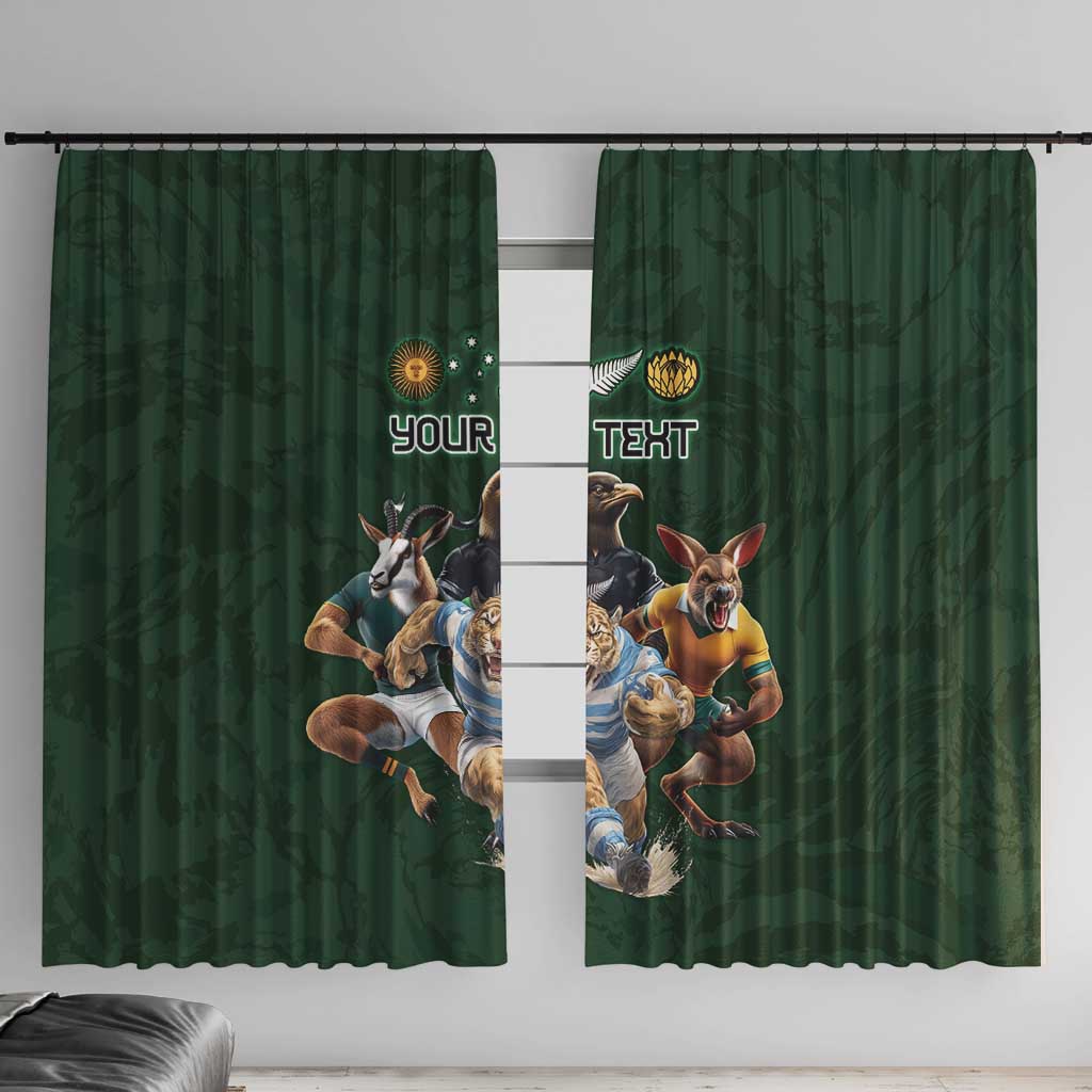 Custom Rugby Southern Hemisphere Window Curtain Argentina AUNZ South Africa Mascot Green - Polynesian Pride