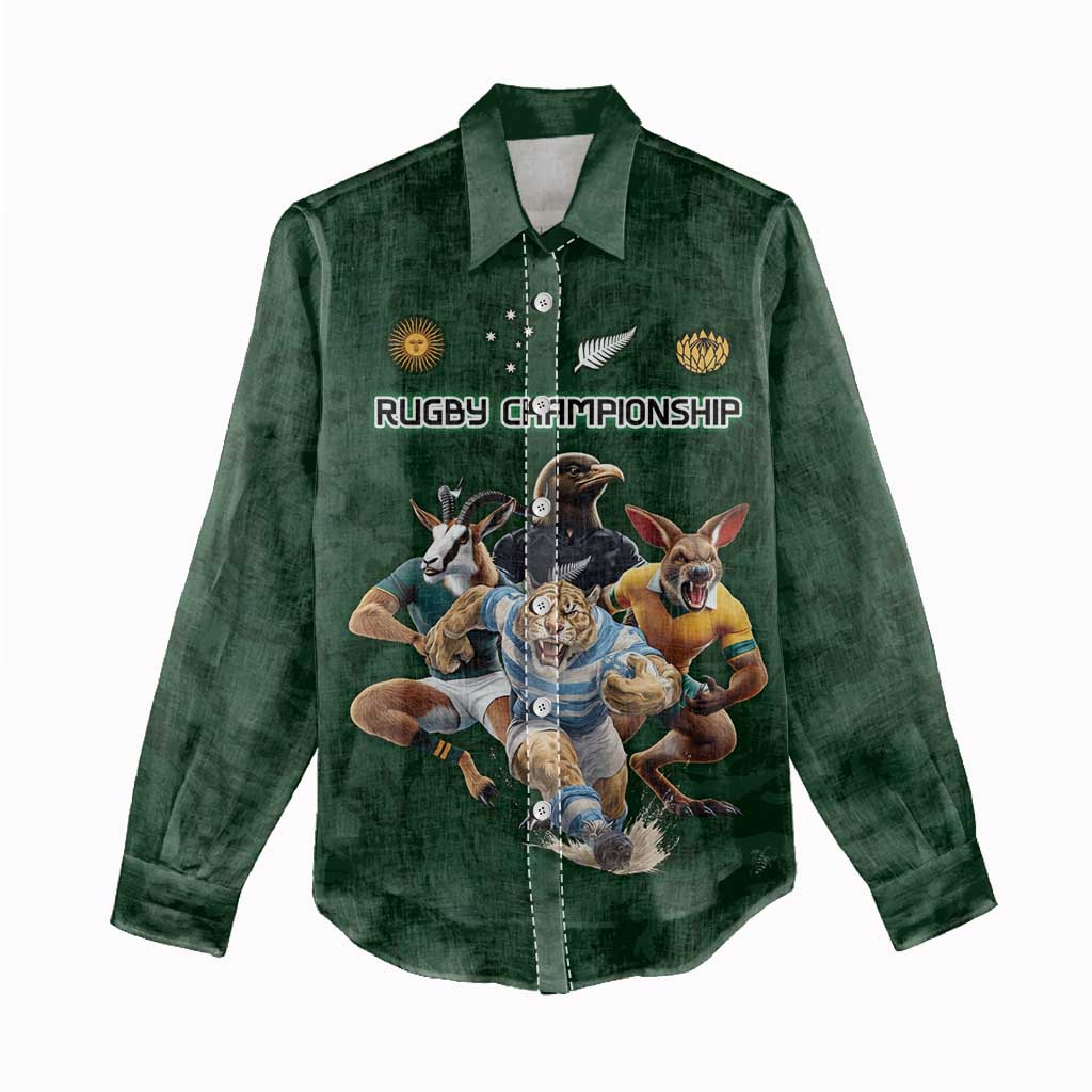 Custom Rugby Southern Hemisphere Women Casual Shirt Argentina AUNZ South Africa Mascot Green LT9 - Polynesian Pride