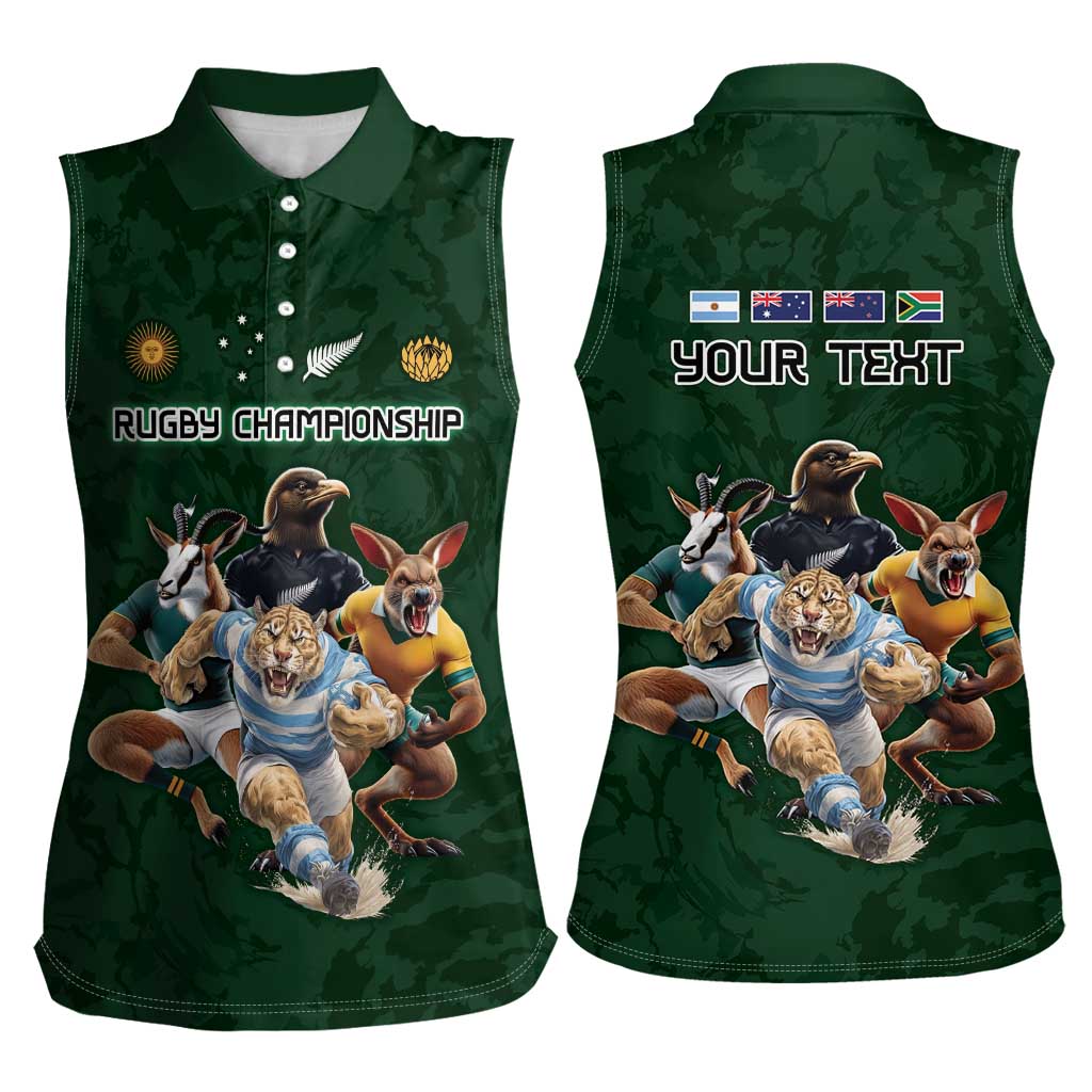 Custom Rugby Southern Hemisphere Women Sleeveless Polo Shirt Argentina AUNZ South Africa Mascot Green LT9 - Polynesian Pride