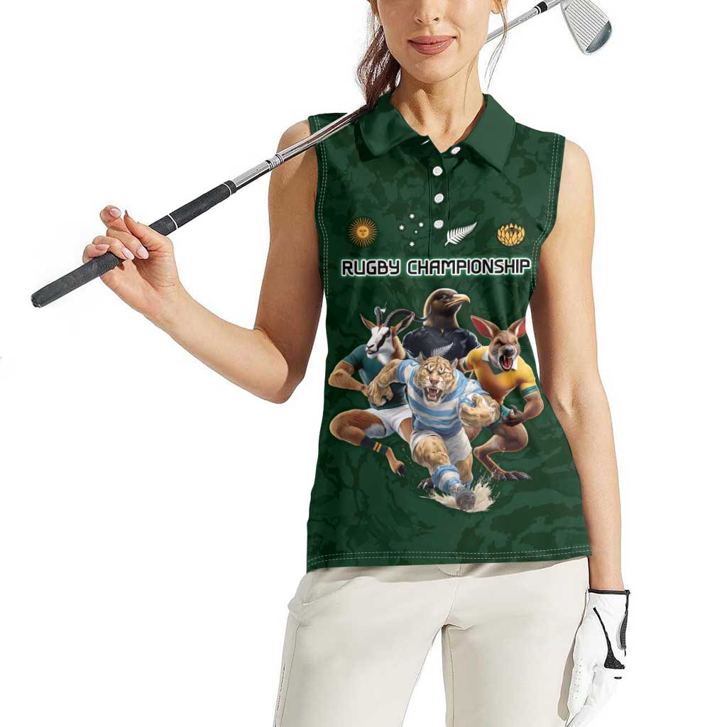Custom Rugby Southern Hemisphere Women Sleeveless Polo Shirt Argentina AUNZ South Africa Mascot Green LT9 - Polynesian Pride