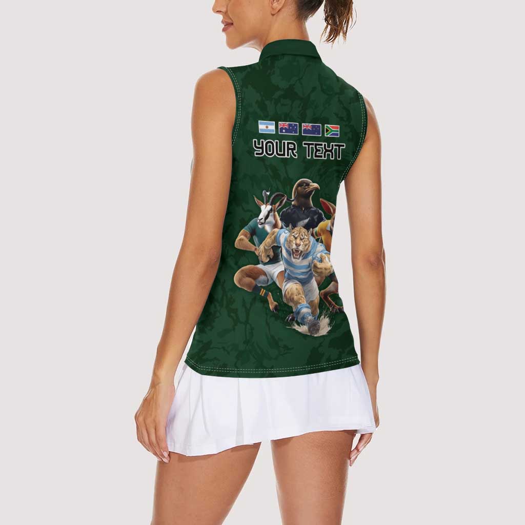Custom Rugby Southern Hemisphere Women Sleeveless Polo Shirt Argentina AUNZ South Africa Mascot Green LT9 - Polynesian Pride