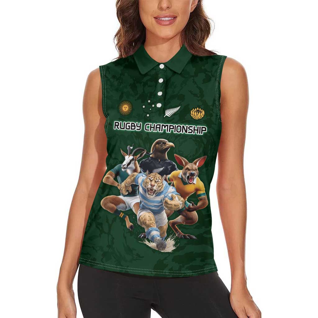 Custom Rugby Southern Hemisphere Women Sleeveless Polo Shirt Argentina AUNZ South Africa Mascot Green LT9 - Polynesian Pride