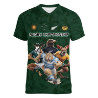 Custom Rugby Southern Hemisphere Women V-Neck T-Shirt Argentina AUNZ South Africa Mascot Green LT9 Female Green - Polynesian Pride