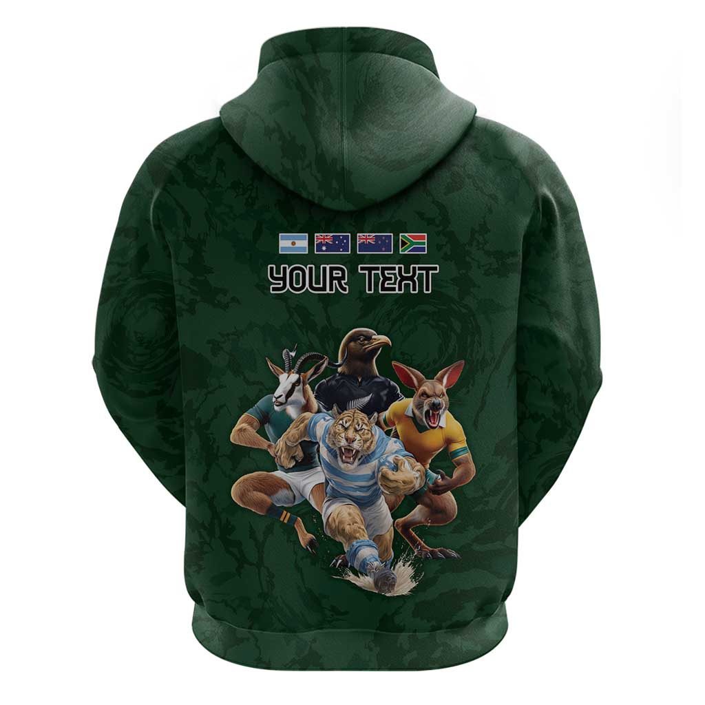 Custom Rugby Southern Hemisphere Zip Hoodie Argentina AUNZ South Africa Mascot Green LT9 - Polynesian Pride