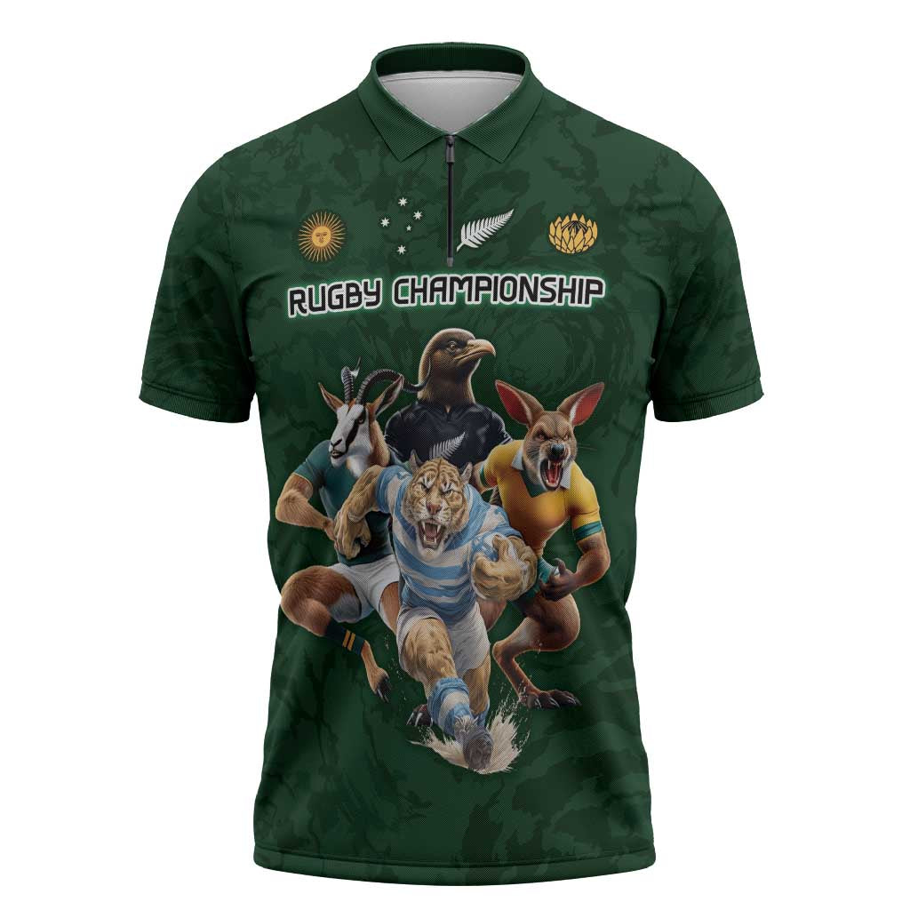 Custom Rugby Southern Hemisphere Zipper Polo Shirt Argentina AUNZ South Africa Mascot Green LT9 Green - Polynesian Pride