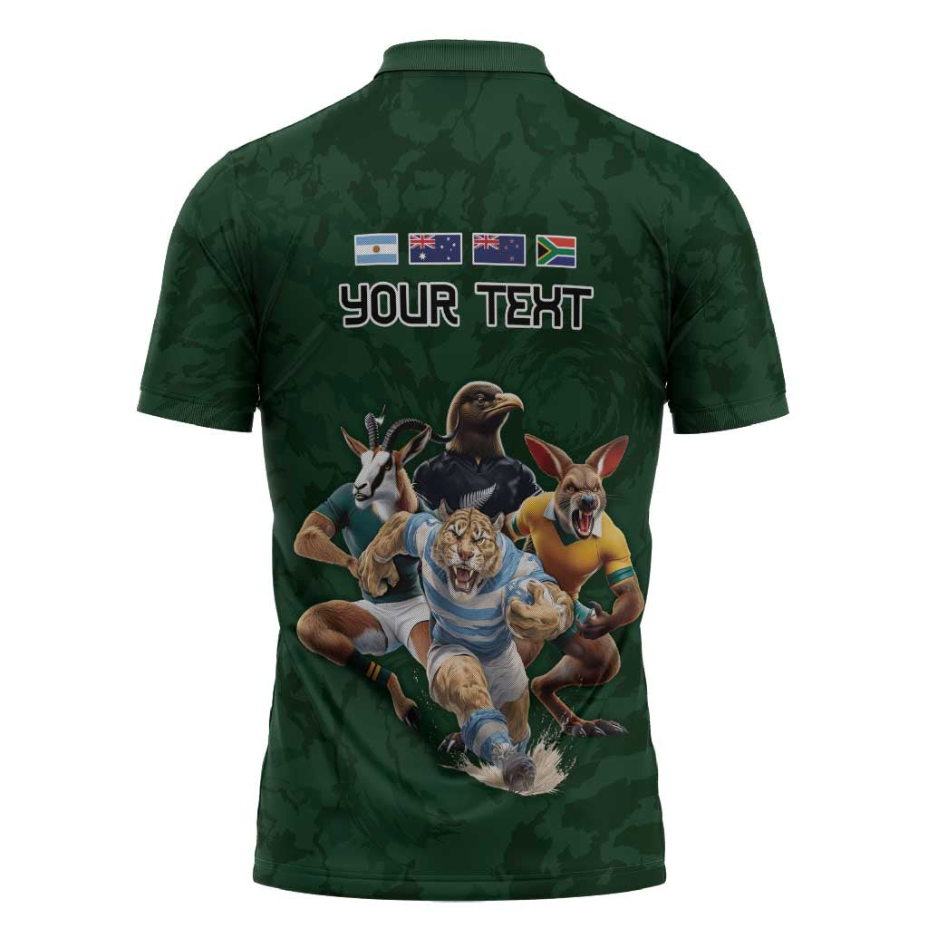 Custom Rugby Southern Hemisphere Zipper Polo Shirt Argentina AUNZ South Africa Mascot Green LT9 - Polynesian Pride
