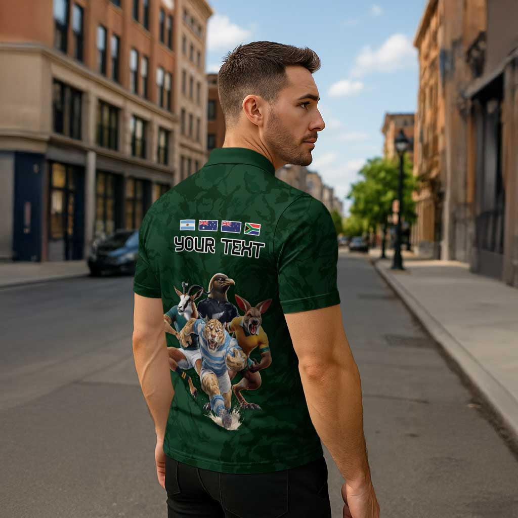 Custom Rugby Southern Hemisphere Zipper Polo Shirt Argentina AUNZ South Africa Mascot Green LT9 - Polynesian Pride
