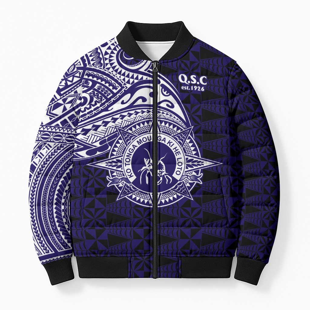 Tonga Queen Salote College 100th Years Bomber Puffer Jacket Est 1926 Tongan Ngatu Tapa LT9 Unisex Blue - Polynesian Pride