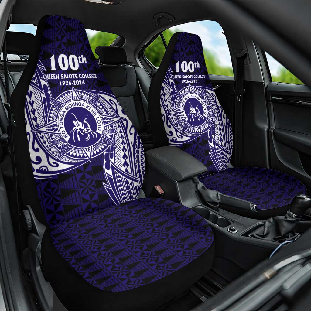 Tonga Queen Salote College 100th Years Car Seat Cover Est 1926 Tongan Ngatu Tapa LT9 One Size Blue - Polynesian Pride