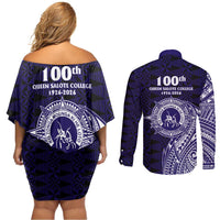 Tonga Queen Salote College 100th Years Couples Matching Off Shoulder Short Dress and Long Sleeve Button Shirt Est 1926 Tongan Ngatu Tapa LT9 - Polynesian Pride