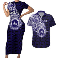 Tonga Queen Salote College 100th Years Couples Matching Short Sleeve Bodycon Dress and Hawaiian Shirt Est 1926 Tongan Ngatu Tapa LT9 Blue - Polynesian Pride