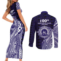 Tonga Queen Salote College 100th Years Couples Matching Short Sleeve Bodycon Dress and Long Sleeve Button Shirt Est 1926 Tongan Ngatu Tapa LT9 - Polynesian Pride