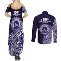 Tonga Queen Salote College 100th Years Couples Matching Summer Maxi Dress and Long Sleeve Button Shirt Est 1926 Tongan Ngatu Tapa LT9 - Polynesian Pride
