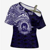 Tonga Queen Salote College 100th Years Cross Shoulder Shirt Est 1926 Tongan Ngatu Tapa LT9 Female Blue - Polynesian Pride