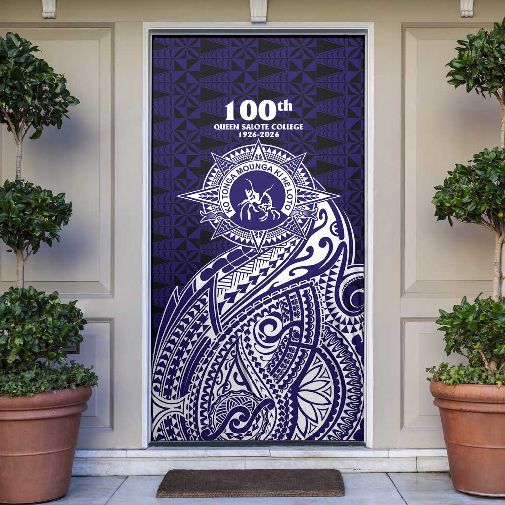 Tonga Queen Salote College 100th Years Door Cover Est 1926 Tongan Ngatu Tapa LT9 Blue - Polynesian Pride