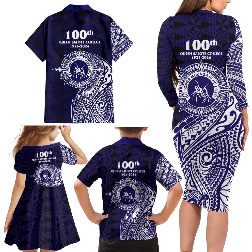 Tonga Queen Salote College 100th Years Family Matching Long Sleeve Bodycon Dress and Hawaiian Shirt Est 1926 Tongan Ngatu Tapa LT9 - Polynesian Pride