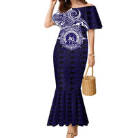 Tonga Queen Salote College 100th Years Family Matching Mermaid Dress and Hawaiian Shirt Est 1926 Tongan Ngatu Tapa LT9 Mom's Dress Blue - Polynesian Pride