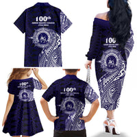 Tonga Queen Salote College 100th Years Family Matching Off The Shoulder Long Sleeve Dress and Hawaiian Shirt Est 1926 Tongan Ngatu Tapa LT9 - Polynesian Pride