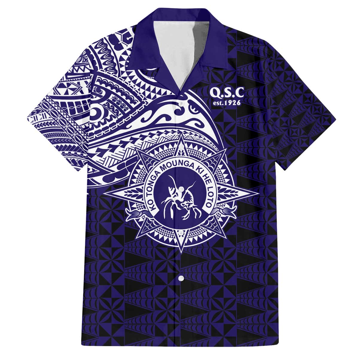Tonga Queen Salote College 100th Years Family Matching Off The Shoulder Long Sleeve Dress and Hawaiian Shirt Est 1926 Tongan Ngatu Tapa LT9 Dad's Shirt - Short Sleeve Blue - Polynesian Pride