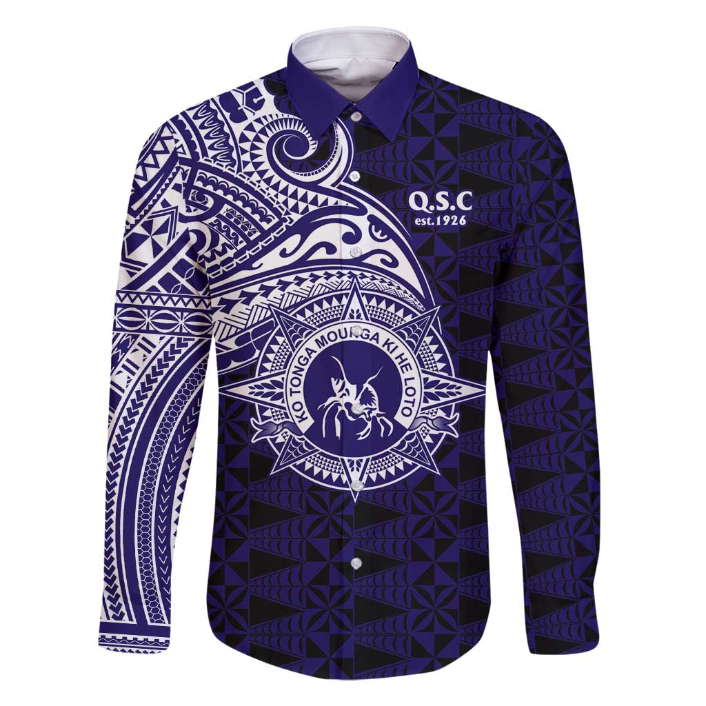 Tonga Queen Salote College 100th Years Family Matching Off Shoulder Maxi Dress and Hawaiian Shirt Est 1926 Tongan Ngatu Tapa LT9 Dad's Shirt - Long Sleeve Blue - Polynesian Pride