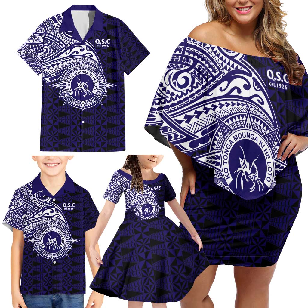 Tonga Queen Salote College 100th Years Family Matching Off Shoulder Short Dress and Hawaiian Shirt Est 1926 Tongan Ngatu Tapa LT9 - Polynesian Pride