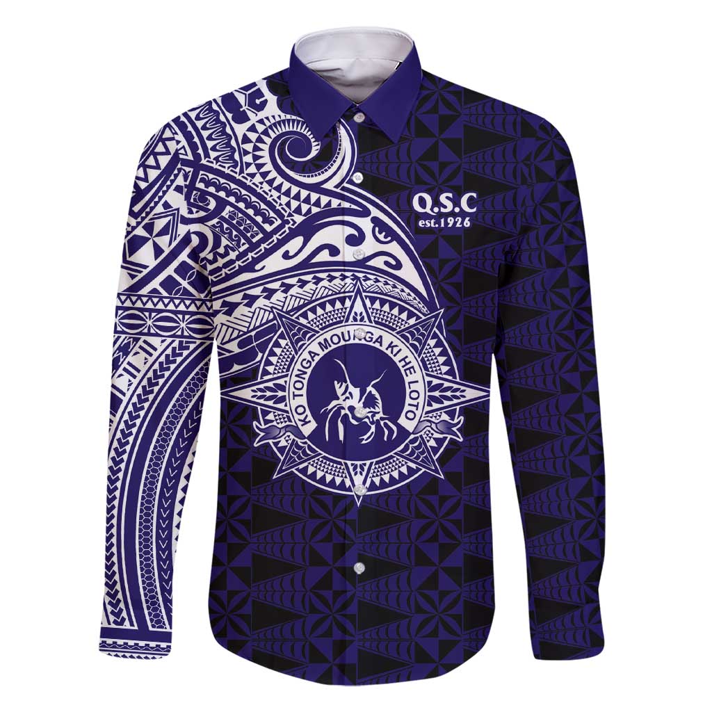 Tonga Queen Salote College 100th Years Family Matching Short Sleeve Bodycon Dress and Hawaiian Shirt Est 1926 Tongan Ngatu Tapa LT9 Dad's Shirt - Long Sleeve Blue - Polynesian Pride