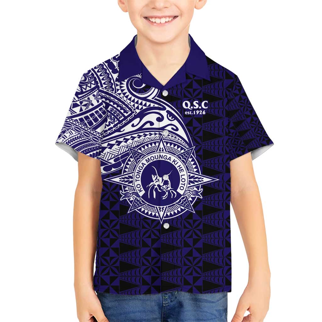 Tonga Queen Salote College 100th Years Family Matching Summer Maxi Dress and Hawaiian Shirt Est 1926 Tongan Ngatu Tapa LT9 Son's Shirt Blue - Polynesian Pride