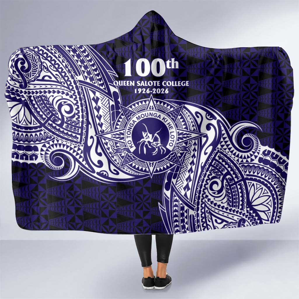 Tonga Queen Salote College 100th Years Hooded Blanket Est 1926 Tongan Ngatu Tapa LT9 One Size Blue - Polynesian Pride