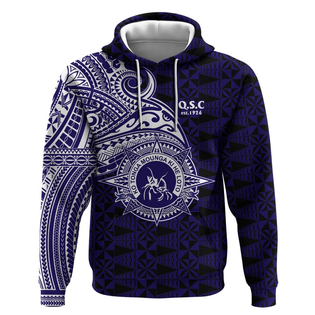 Tonga Queen Salote College 100th Years Hoodie Est 1926 Tongan Ngatu Tapa LT9 Pullover Hoodie Blue - Polynesian Pride