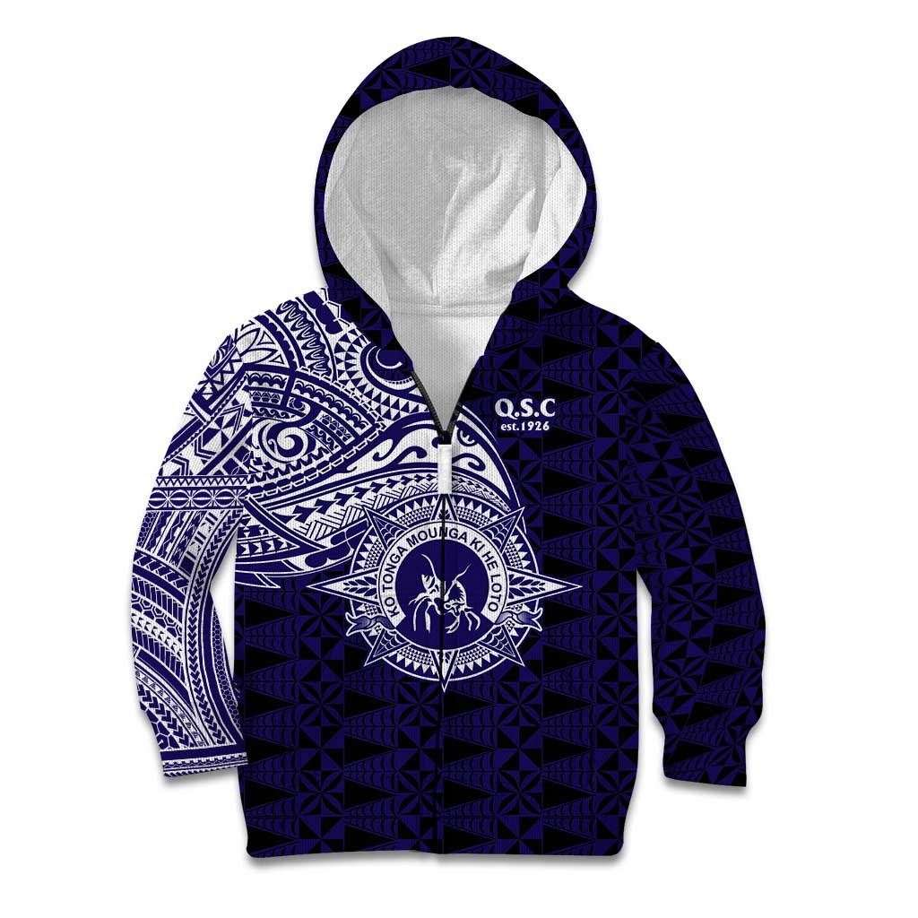 Tonga Queen Salote College 100th Years Kid Hoodie Est 1926 Tongan Ngatu Tapa LT9 Zip Hoodie Blue - Polynesian Pride