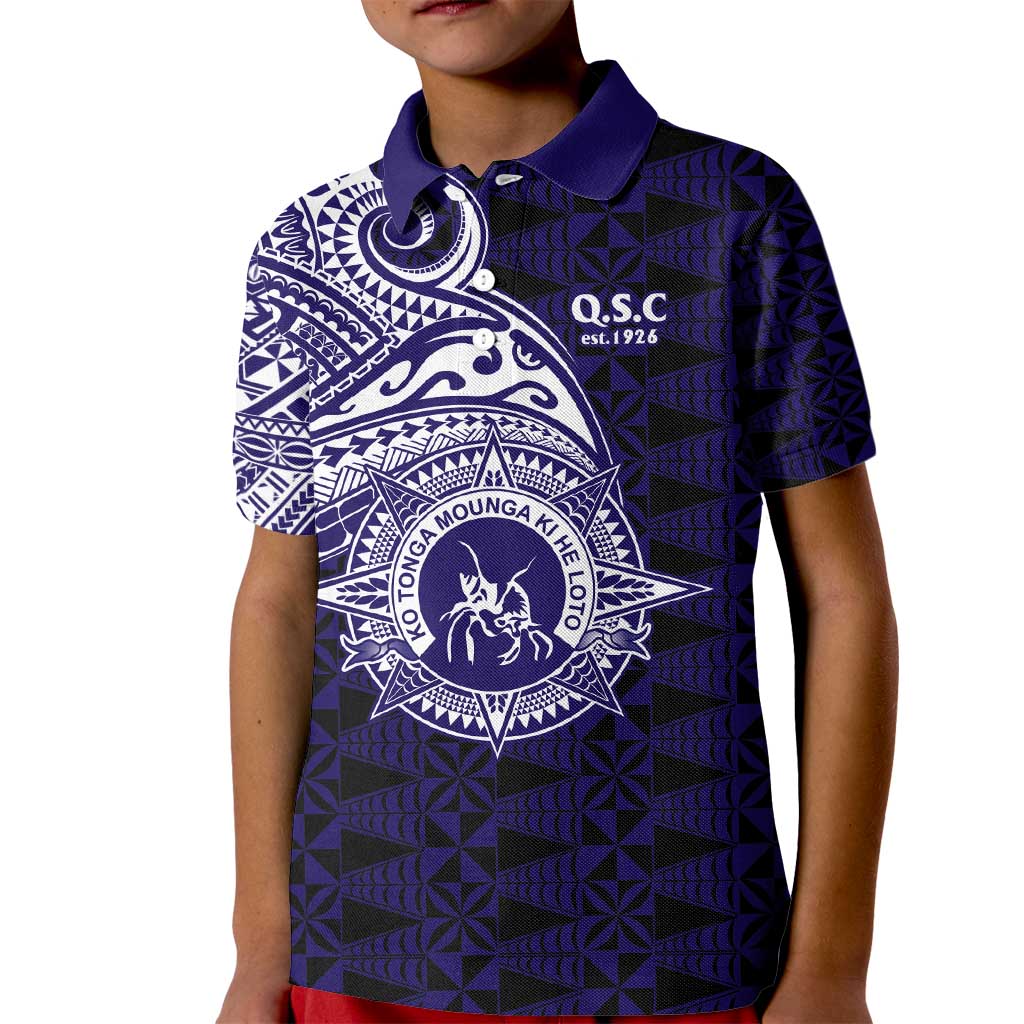 Tonga Queen Salote College 100th Years Kid Polo Shirt Est 1926 Tongan Ngatu Tapa LT9 Kid Blue - Polynesian Pride