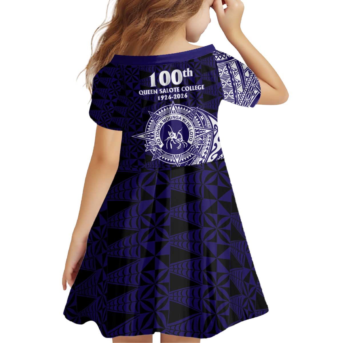 Tonga Queen Salote College 100th Years Kid Short Sleeve Dress Est 1926 Tongan Ngatu Tapa LT9 - Polynesian Pride