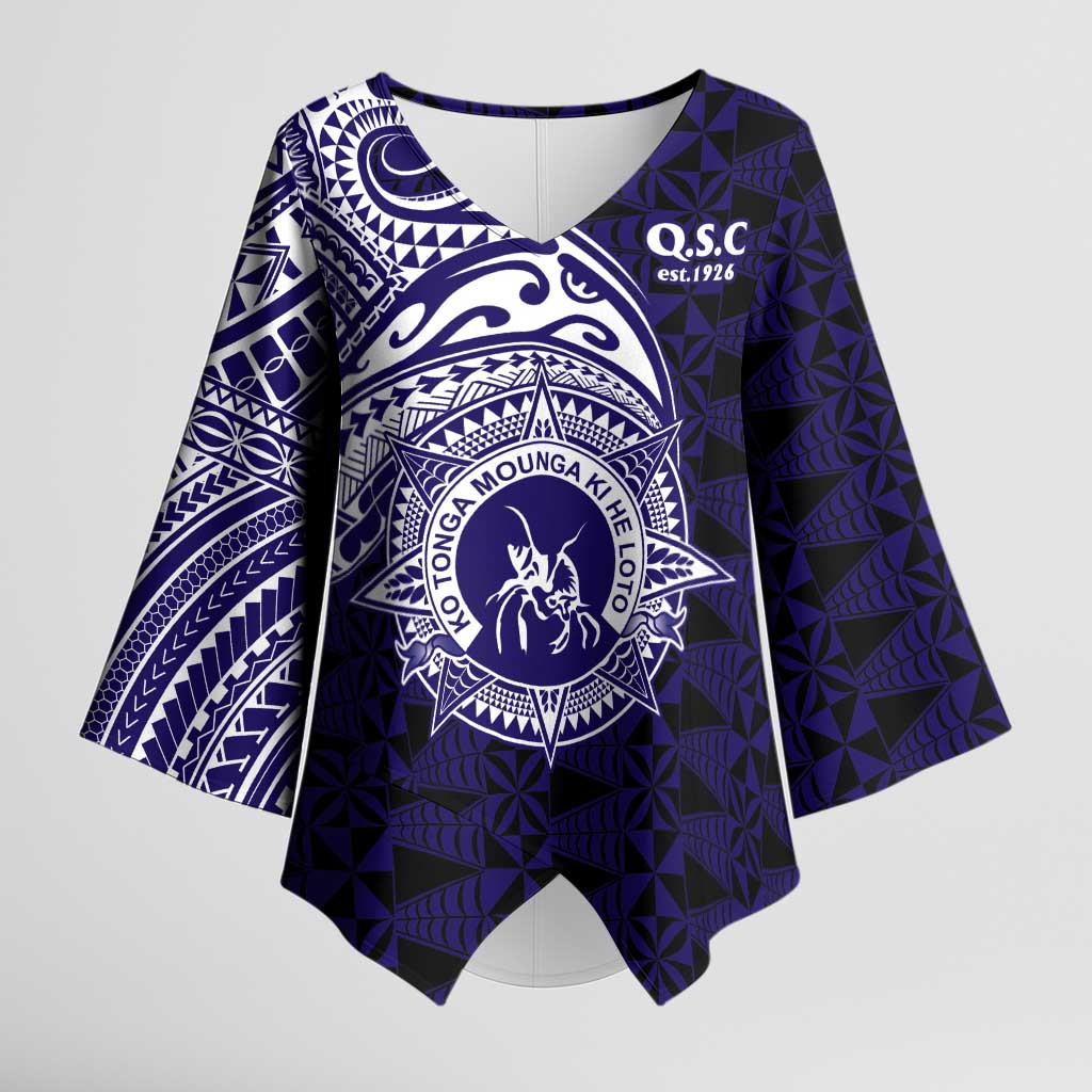 Tonga Queen Salote College 100th Years Kimono Sleeve Blouse Est 1926 Tongan Ngatu Tapa LT9 Female Blue - Polynesian Pride