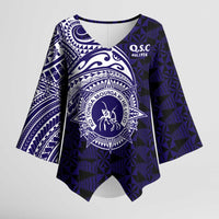 Tonga Queen Salote College 100th Years Kimono Sleeve Blouse Est 1926 Tongan Ngatu Tapa LT9 Female Blue - Polynesian Pride