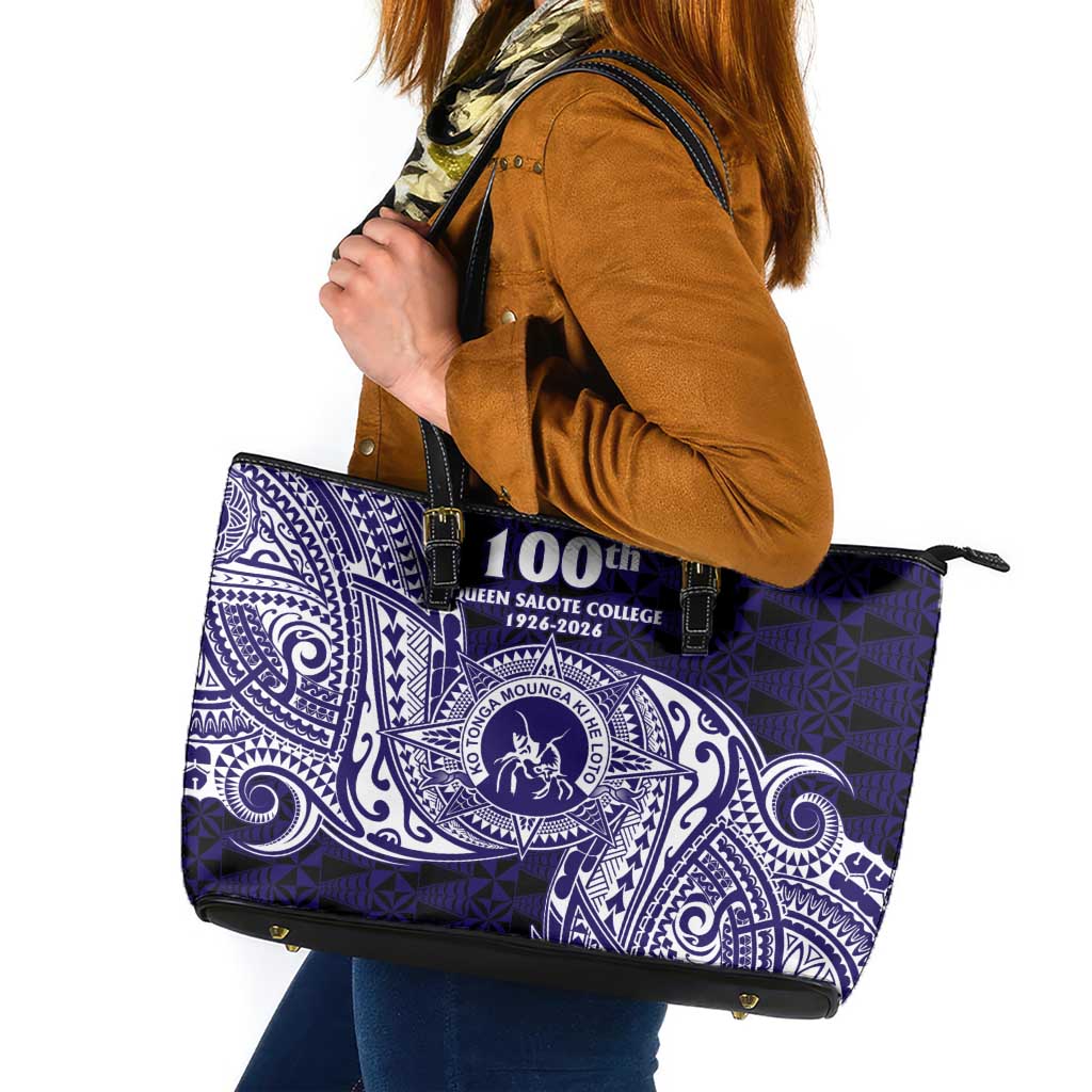 Tonga Queen Salote College 100th Years Leather Tote Bag Est 1926 Tongan Ngatu Tapa LT9 Blue - Polynesian Pride