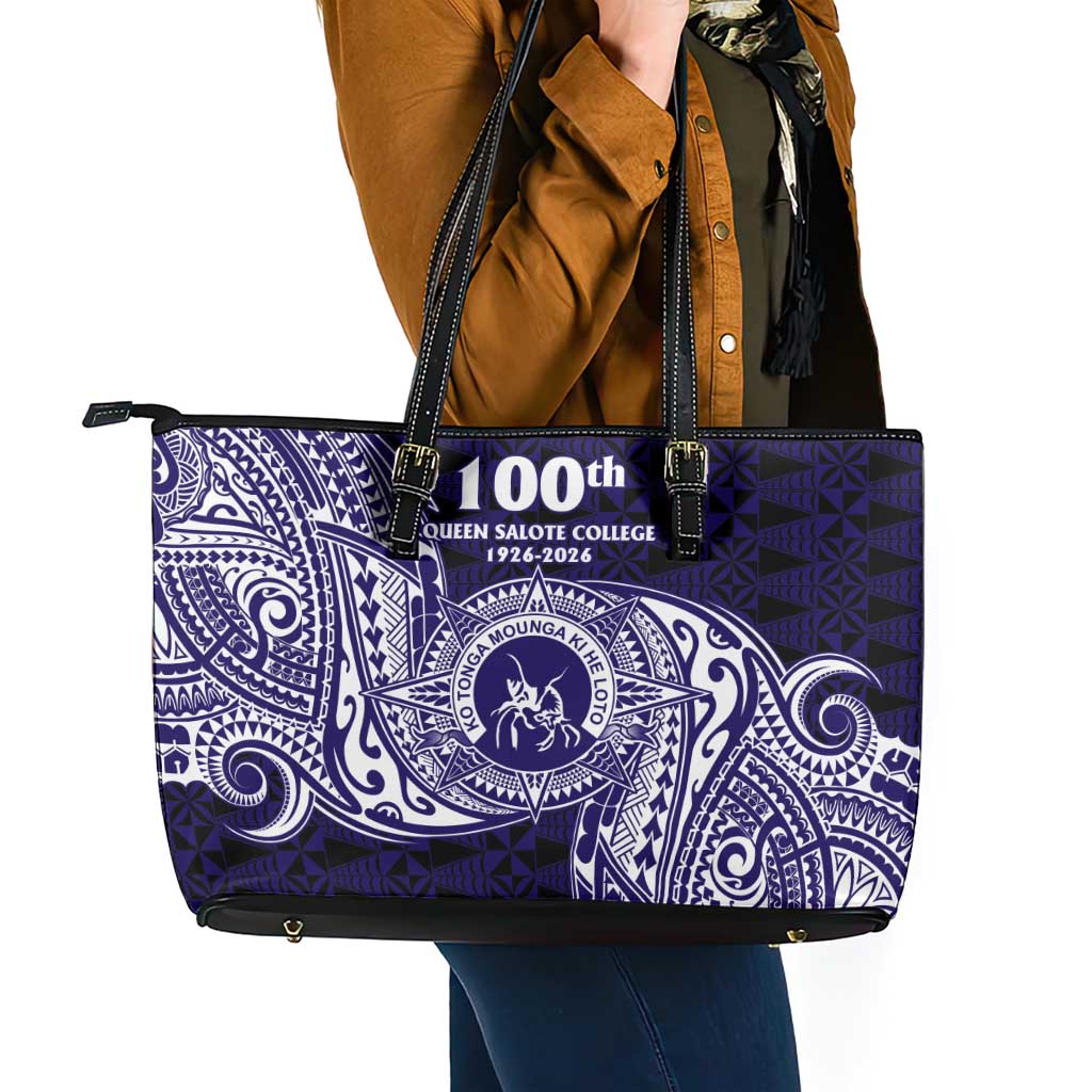 Tonga Queen Salote College 100th Years Leather Tote Bag Est 1926 Tongan Ngatu Tapa LT9 - Polynesian Pride
